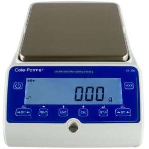 Cole-Parmer LB-200-2202e Toploading Precision Balance, 2200g Capacity x .01g Readability, External Calibration